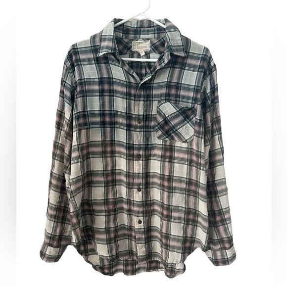 Current Elliott The Prep School Laurel Button Flannel Shirt Size Medium - Picture 2 of 6